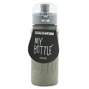 My Bottle Deri Kılıflı Cam Matara Gri