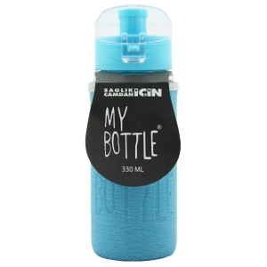 My Bottle Deri Kılıflı Cam Matara Mavi