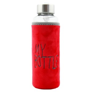 My Bottle Peluş Kılıflı Cam Matara Kırmızı