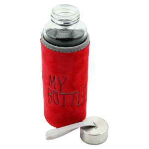 My Bottle Peluş Kılıflı Cam Matara Kırmızı