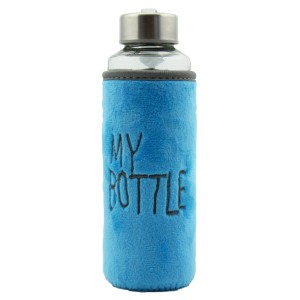 My Bottle Peluş Kılıflı Cam Matara Mavi