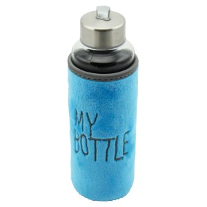 My Bottle Peluş Kılıflı Cam Matara Mavi