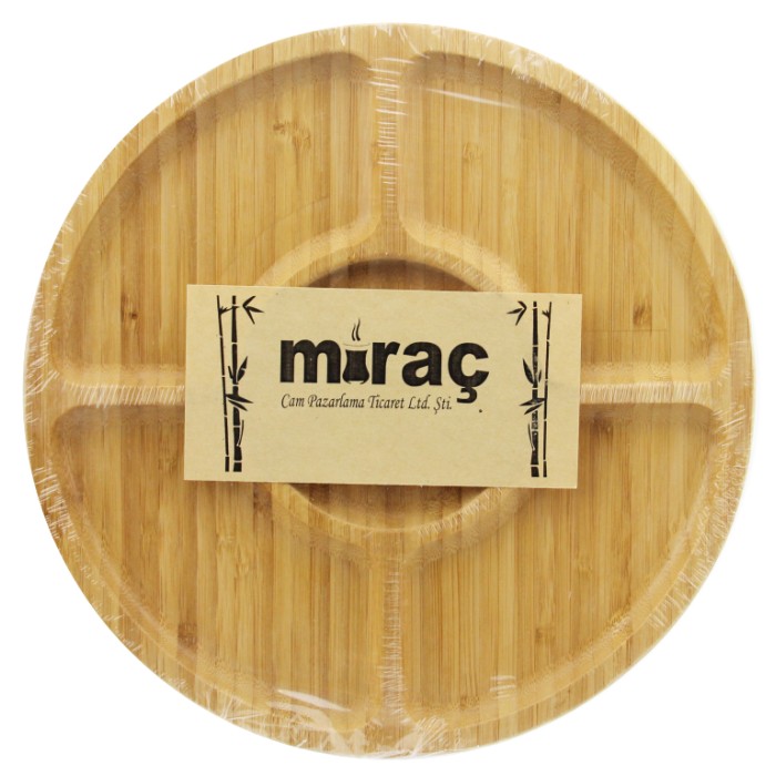Miraç Bambu 5 Bölmeli Küçük Yuvarlak Döner Kahvaltı Sunum Tabağı