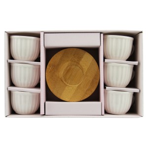 Perotti 6'lı Bambu Tabaklı Porselen Kahve Fincan Takımı