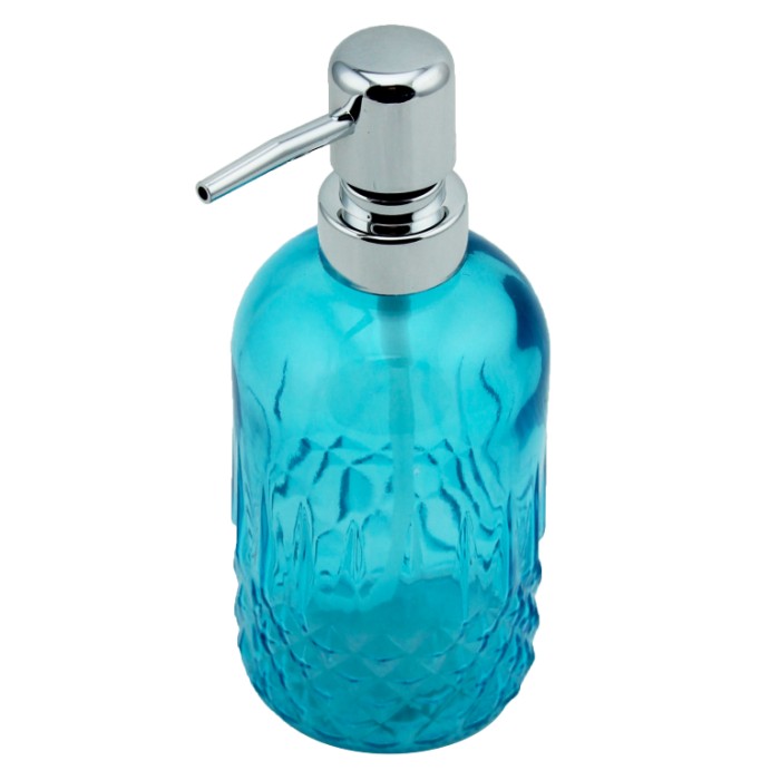 Menba Cam Yuvarlak Sıvı Sabunluk - Mavi