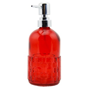 Menba Cam Yuvarlak Sıvı Sabunluk - Kırmızı