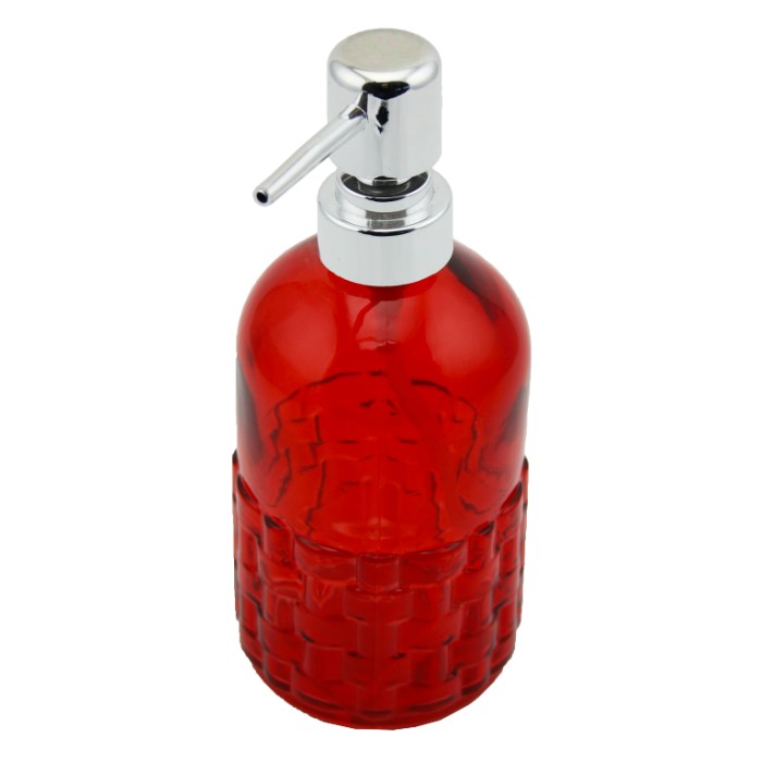 Menba Cam Yuvarlak Sıvı Sabunluk - Kırmızı