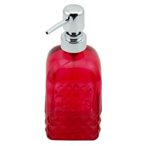 Menba Cam Kare Sıvı Sabunluk - Kırmızı