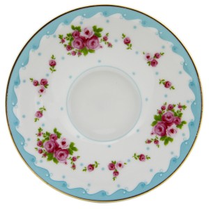 Tekbir 6'lı Desenli Porselen Çay Tabağı - Mavi Çiçek