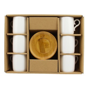 Ms Morry 6'lı Bambu Tabaklı Porselen Kahve Fincan Takımı