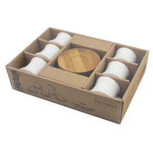 Ms Morry 6'lı Bambu Tabaklı Porselen Kahve Fincan Takımı - Köşeli