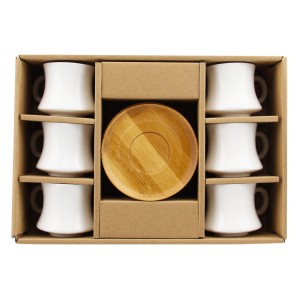 Ms Morry 6'lı Bambu Tabaklı Porselen Kahve Fincan Takımı - Köşeli