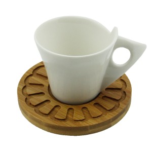 Ms Morry 2'li Bambu Tabaklı Porselen Kahve Fincan Takımı - Koni