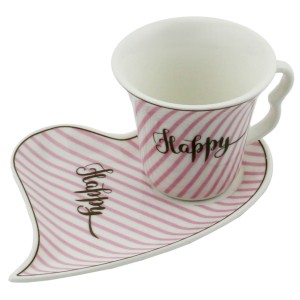 Ms Morry 6'lı Kalp Tabaklı Porselen Kahve Fincan Takımı - Happy