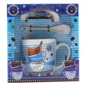 Miraç Tekli Hediyelik Porselen Kupa Seti - Cappuccino - Mavi