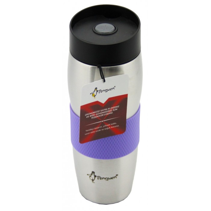 Penguen Renkli Çelik Kahve Termosu 360 ml Mor