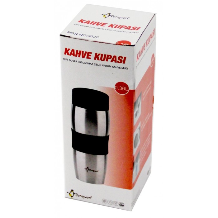 Penguen Renkli Çelik Kahve Termosu 360 ml Siyah