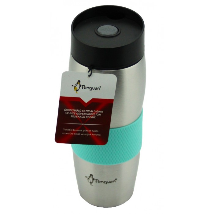Penguen Renkli Çelik Kahve Termosu 360 ml Yeşil