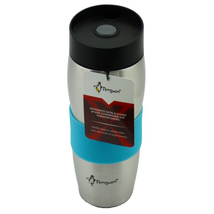 Penguen Renkli Çelik Kahve Termosu 360 ml Mavi