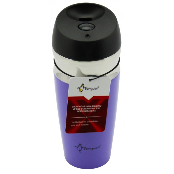 Penguen Renkli Çelik Kahve Termosu 400 ml Mor