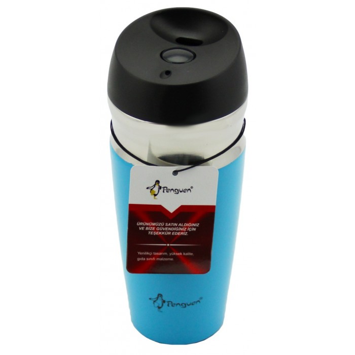 Penguen Renkli Çelik Kahve Termosu 400 ml Mavi